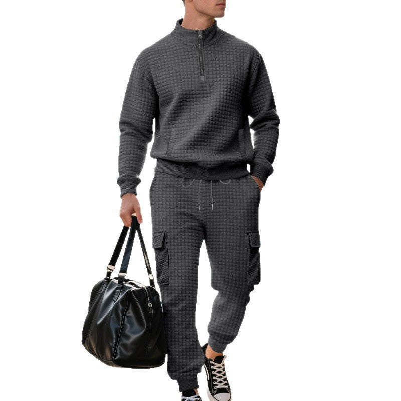 Men's Sporty Leisure Set with Stand-Up Collar and Practical Pockets Lisslune
