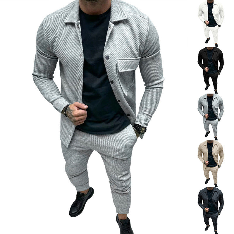 Men's casual leisure set with textured top and matching jogging pants Lisslune