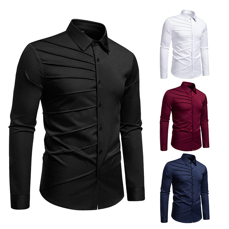 Men's fashionable long sleeve shirt with extravagant pleat design Lisslune