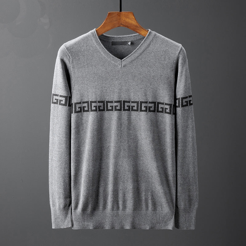Men's V-Neck Sweater with Modern Graphic Pattern Lisslune