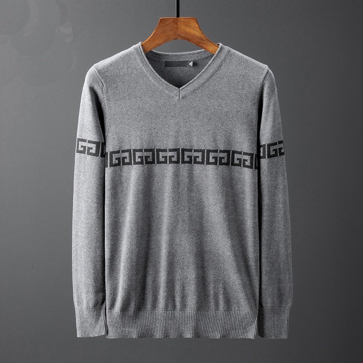 Men's V-Neck Sweater with Modern Graphic Pattern Lisslune