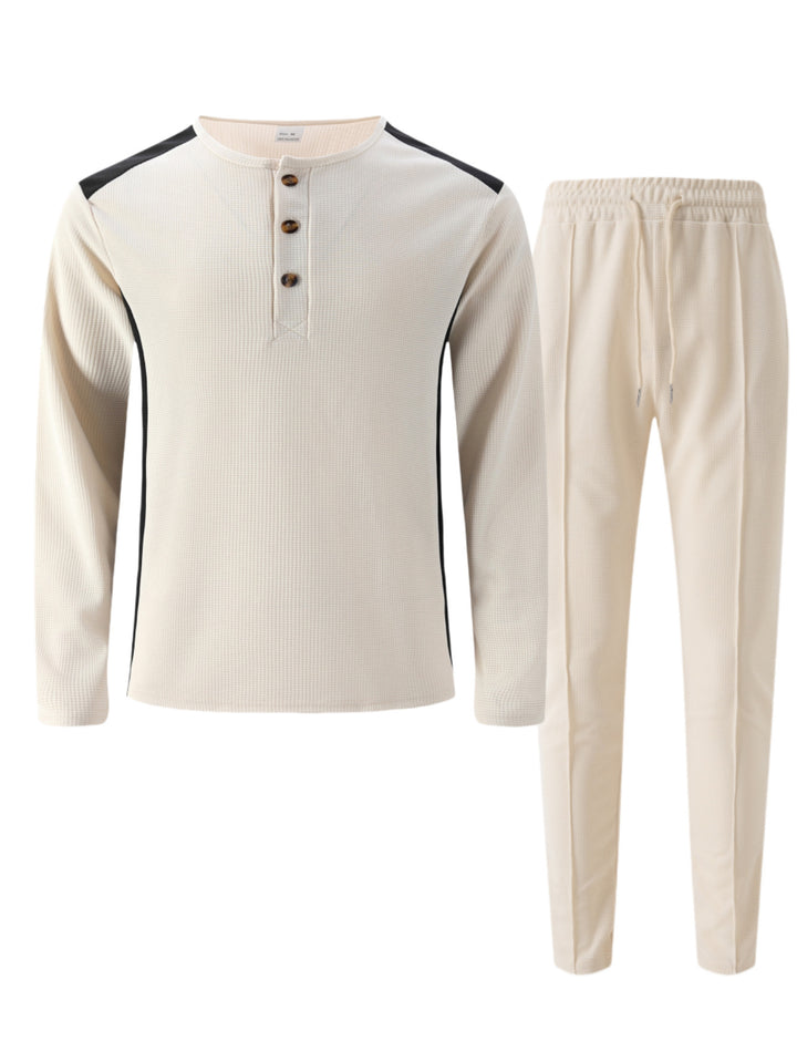 Men's leisure suit with elegant henley top and comfortable jogger pants Lisslune