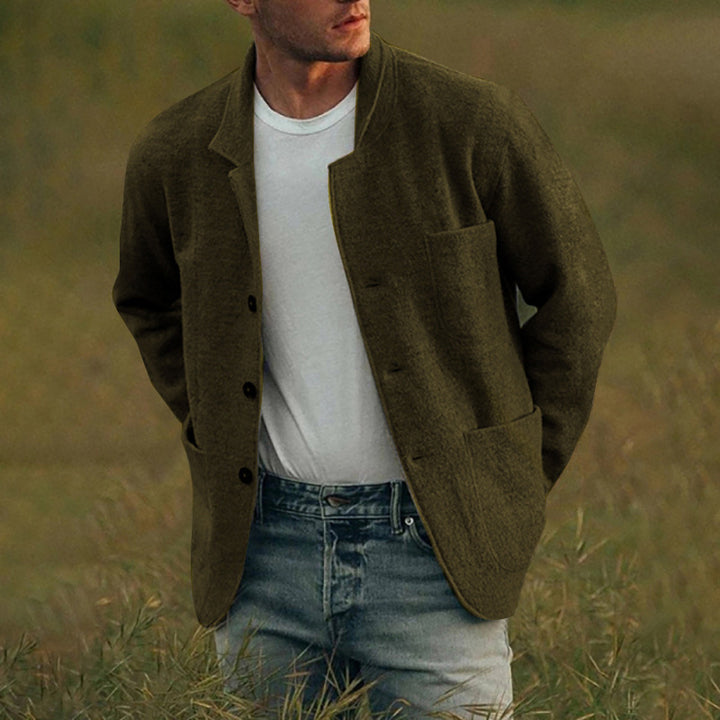 Men's Casual Linen Blazer with Patch Pockets Lisslune