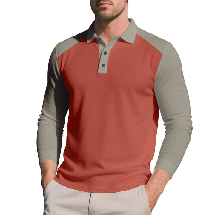 Men's Long Sleeve Polo Shirt with Modern Color Contrast and Breathable Materials Lisslune