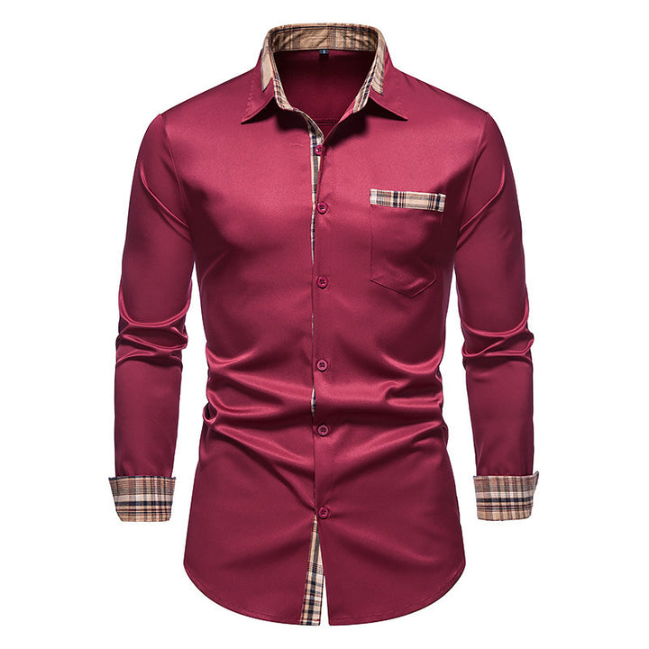 Men's long-sleeve shirt with elegant satin finish and checkered collar Lisslune