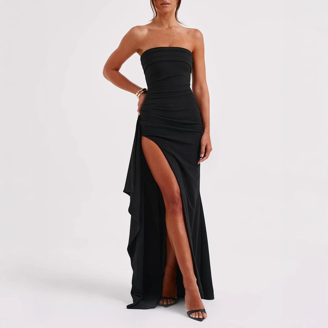 Damen Elegantes trägerloses Abendkleid mit asymmetrischem Schlitz Lisslune