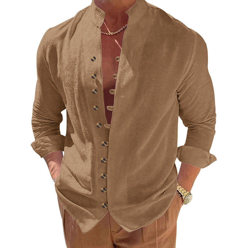 Men's stylish shirt with fashionable buttons and modern stand-up collar Lisslune