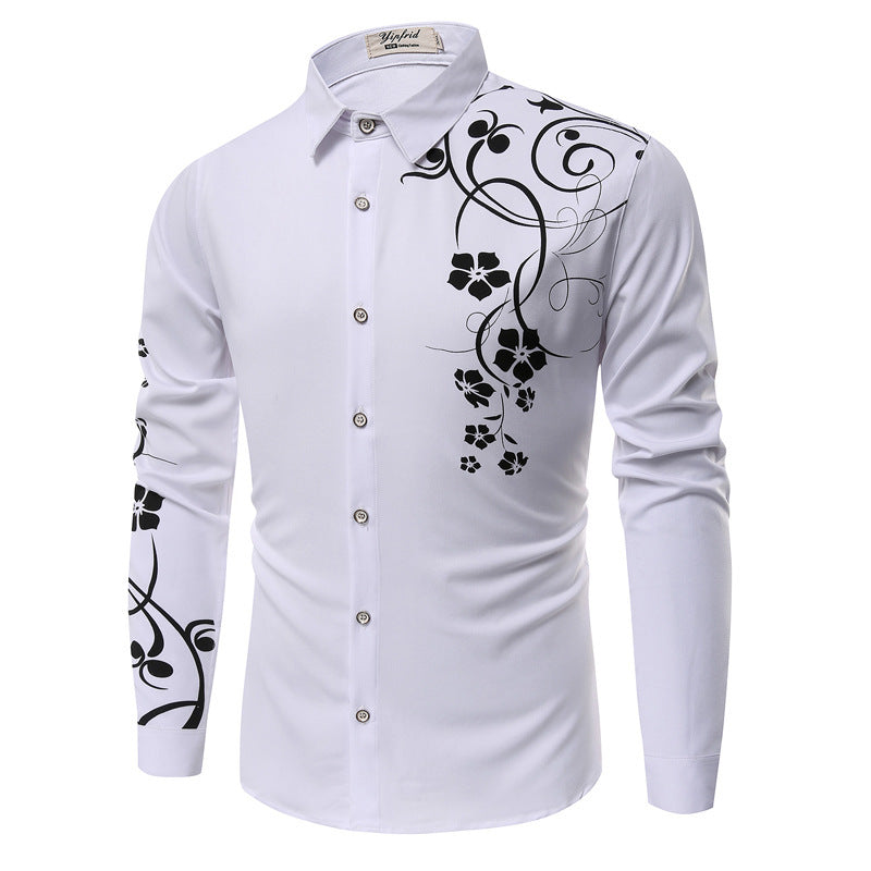 Men's fashion long-sleeve shirt with floral design Lisslune