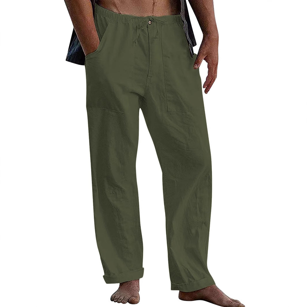 Men's Loose Linen Pants with Elastic Waistband and Versatile Pockets Lisslune