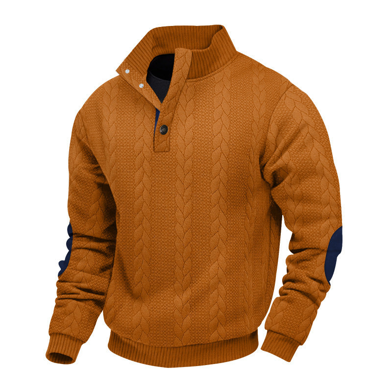 Men's fleece sweater with textured cable pattern and modern stand-up collar Lisslune