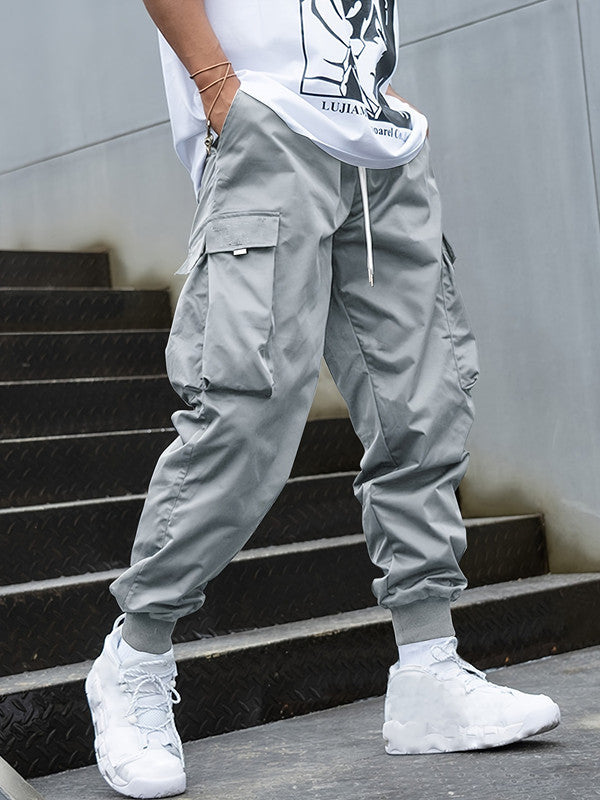 Men's casual utility pants with practical pockets and elastic hem Lisslune