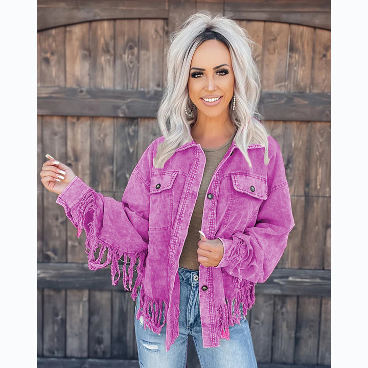Women's fringe jacket made of denim in a casual oversized fit
