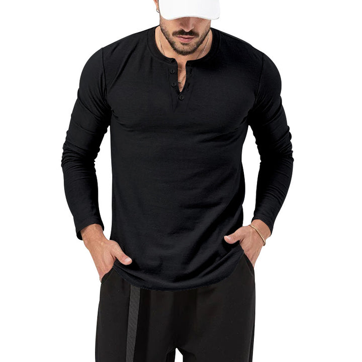 Men's Long Sleeve Henley Shirt with Stylish Button Closure Lisslune
