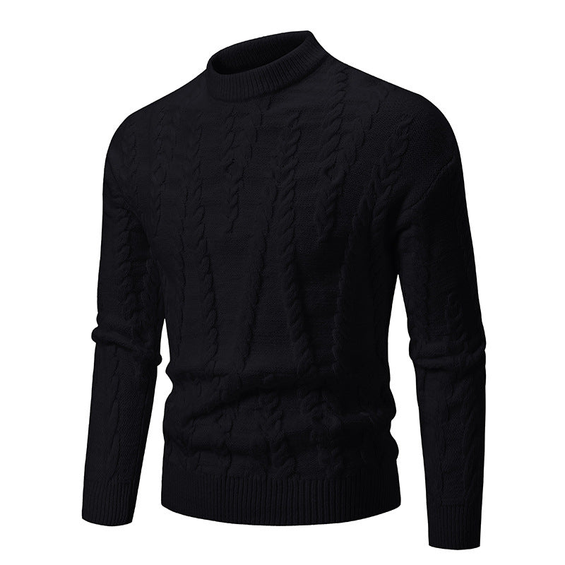 Men's knitted sweater with classic cable design and high collar Lisslune
