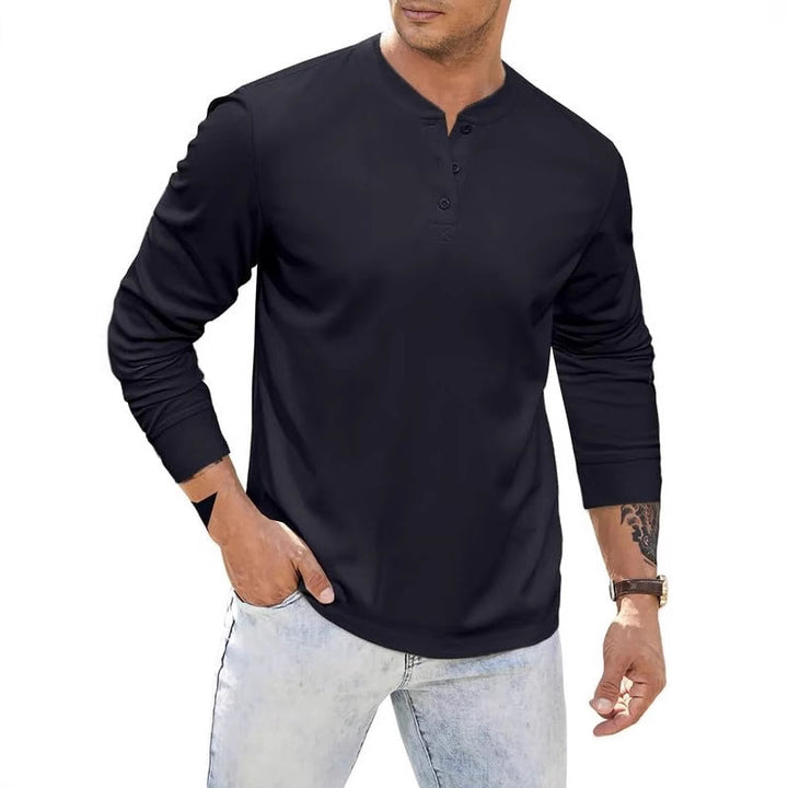 Men's long-sleeve shirt with decorative buttons and textured surface Lisslune
