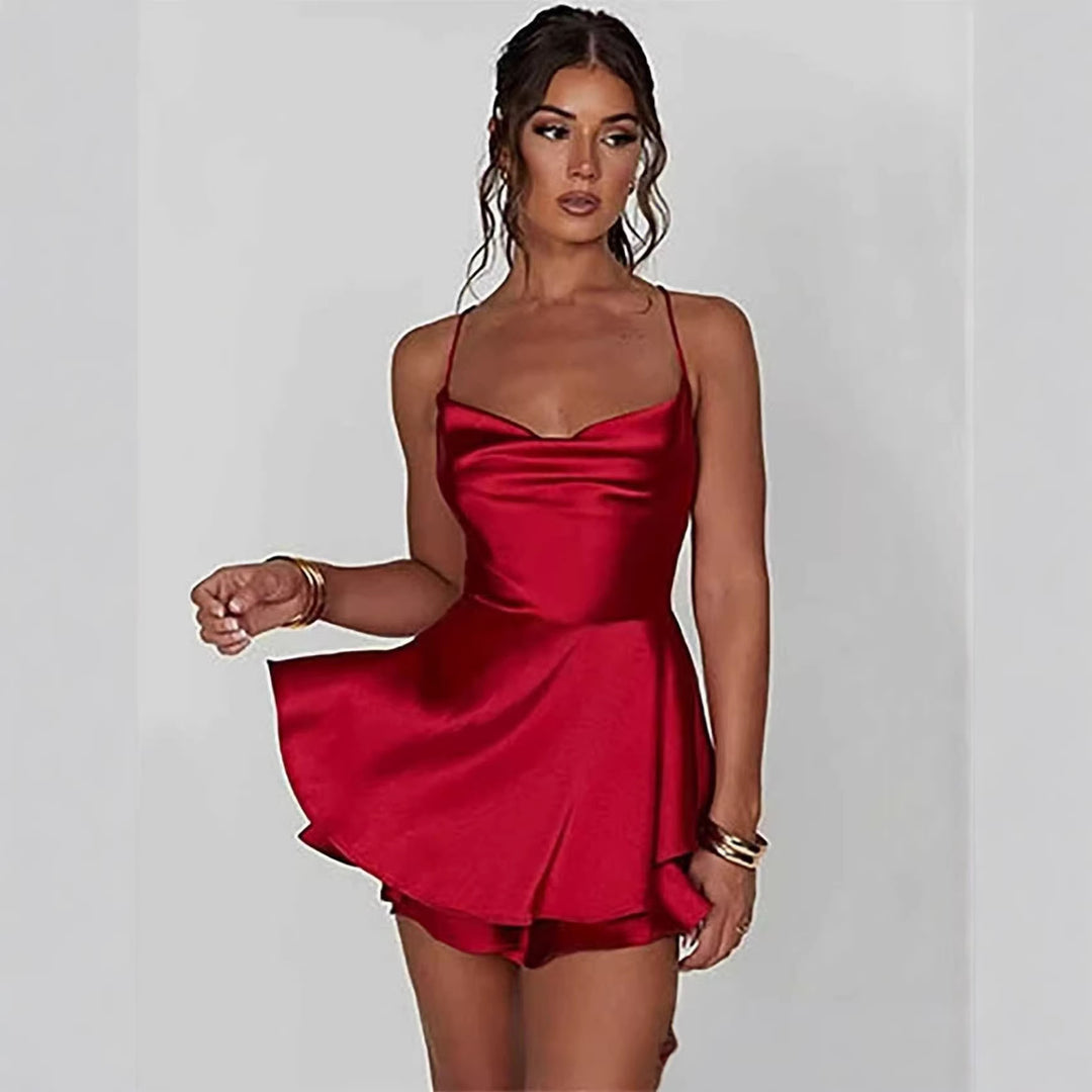 Damen Charmantes Minikleid mit Schichten und Spaghettiträgern Lisslune