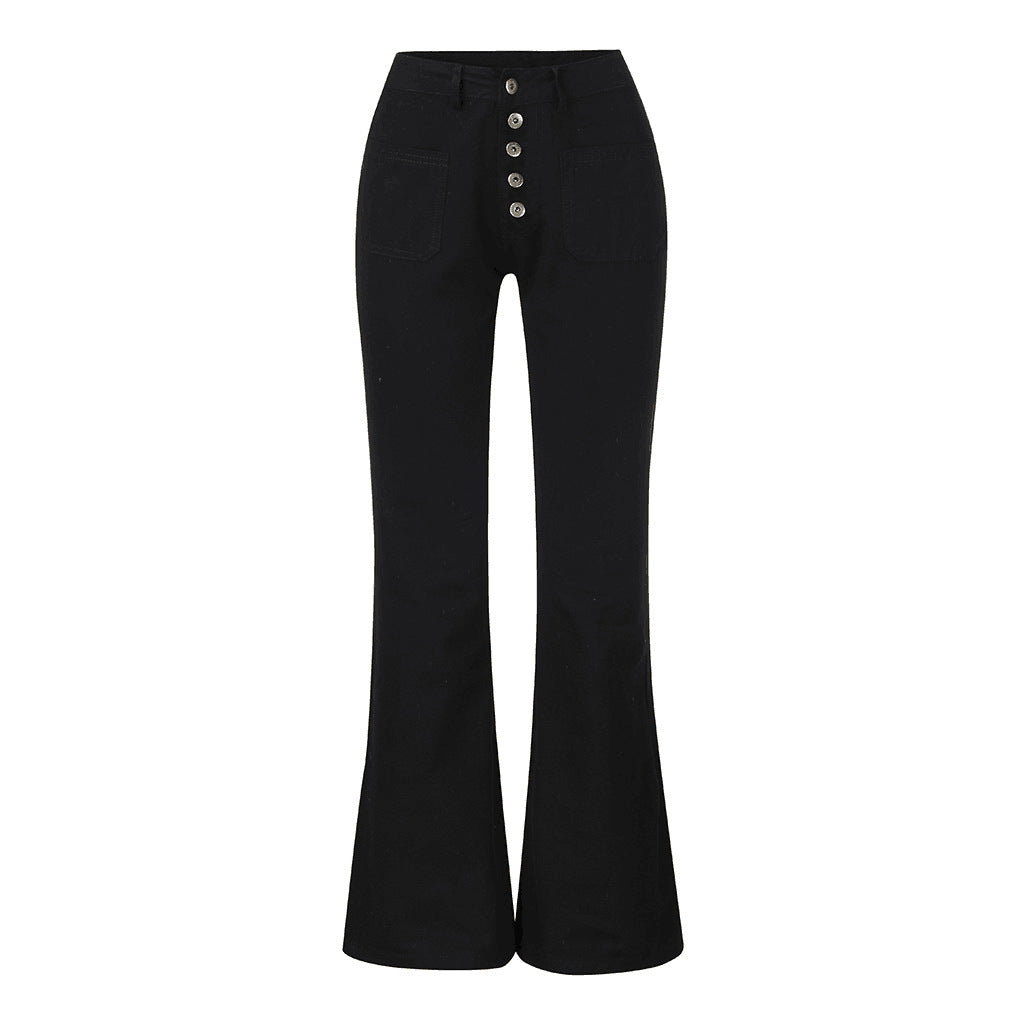 Damen Schlagjeans mit hohem Bund und retro Knopfdetails Lisslune