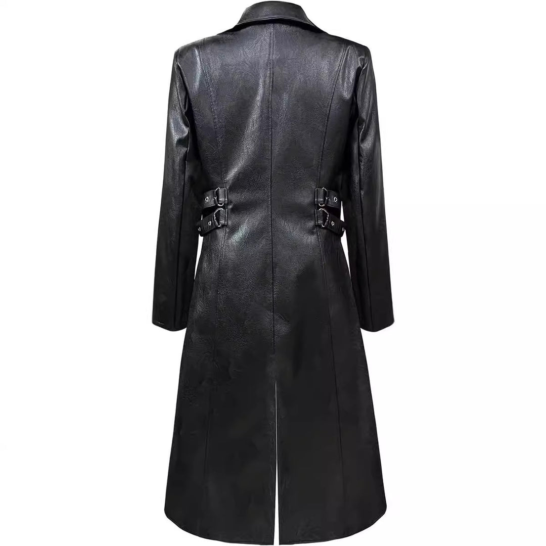 Men's asymmetrical synthetic leather jacket with decorative buckles Lisslune