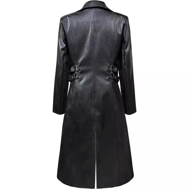 Men's asymmetrical synthetic leather jacket with decorative buckles Lisslune