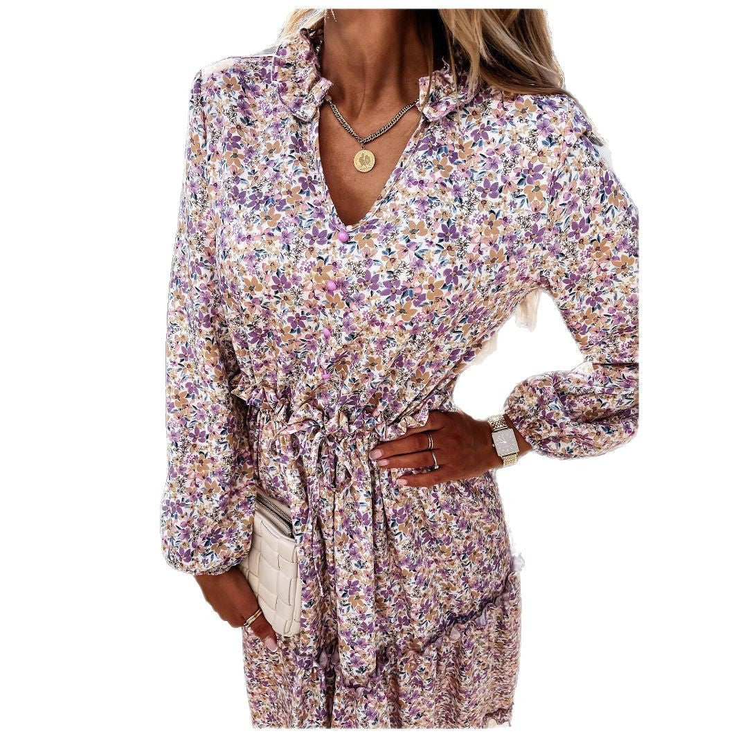 Women's floral dress with playful ruffle details and knee-length cut