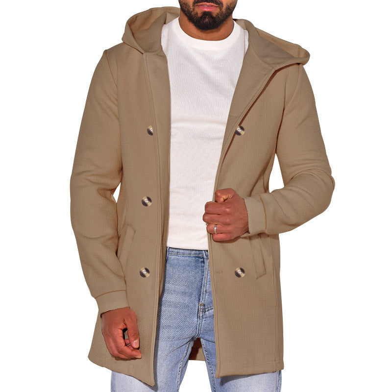 Men's fashionable coat with removable hood and double button placket Lisslune