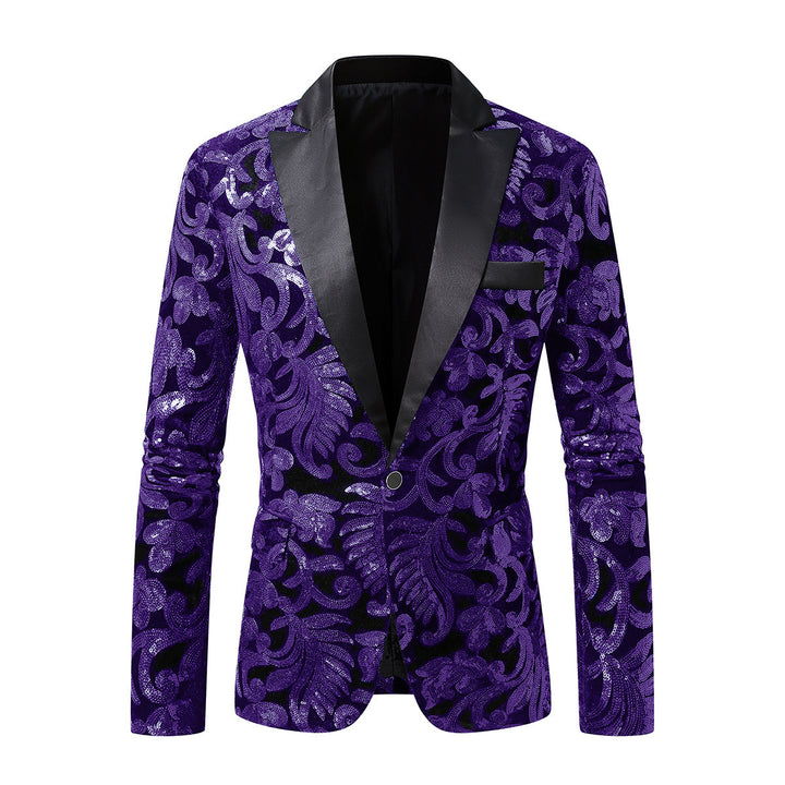 Men's elegant velvet blazer with floral sequin patterns Lisslune