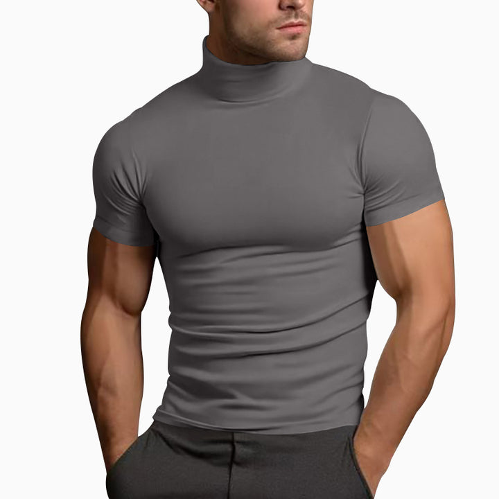 Men's slim-fitting T-shirt with short stand-up collar and highly elastic material Lisslune