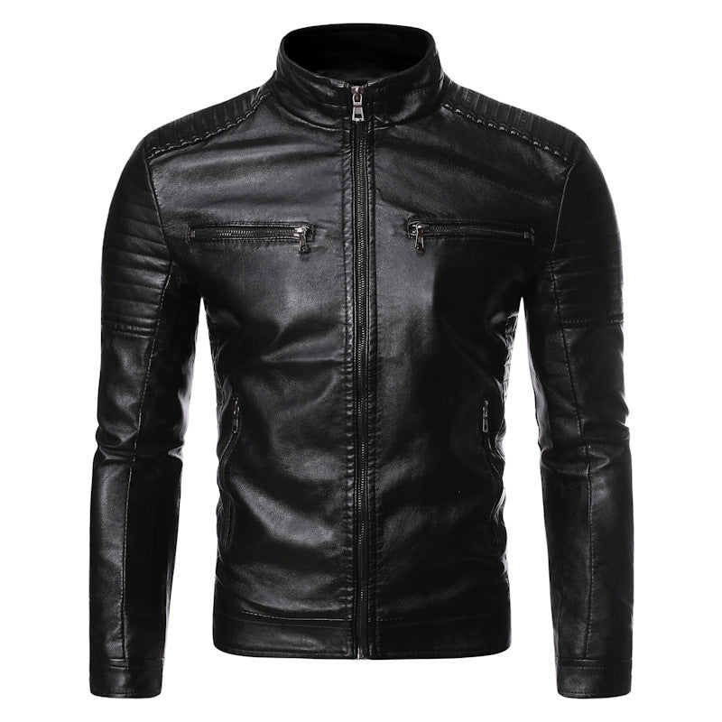 Men's biker jacket made of high-quality leather with zippered pockets Lisslune