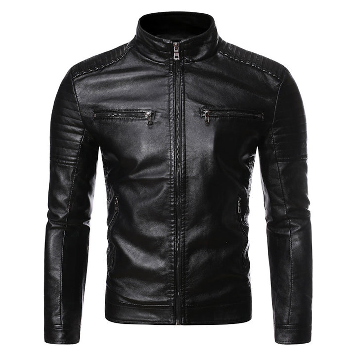 Men's biker jacket made of high-quality leather with zippered pockets Lisslune