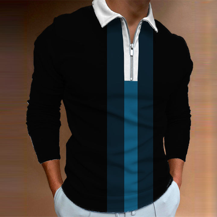 Men's Long Sleeve Tennis Top with Modern Zipper and Eye-Catching Color Block Lisslune