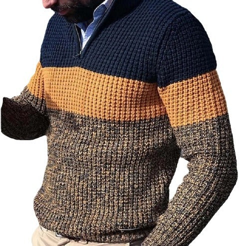 Men's knitted sweater with textured surface and half zipper Lisslune