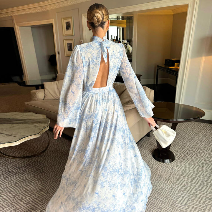 Women’s maxi dress with transparent sleeves and elegant floral embroidery Lisslune