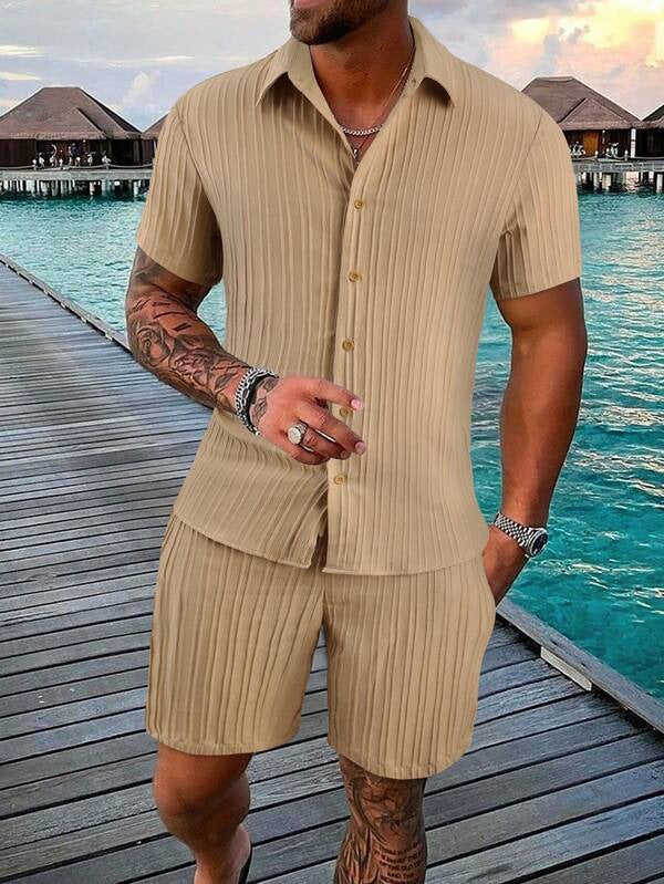 Men's casual short-sleeve set with textured surface Lisslune