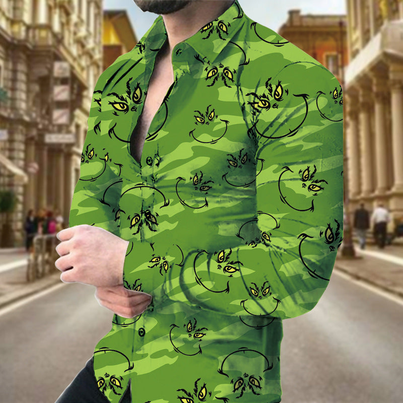 Men's long-sleeve shirt with modern leaf pattern Lisslune