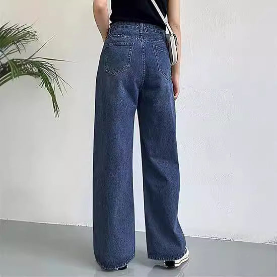 Damen weite Hochtaillen-Jeans mit komfortablem Sitz und lässigem Stil Lisslune