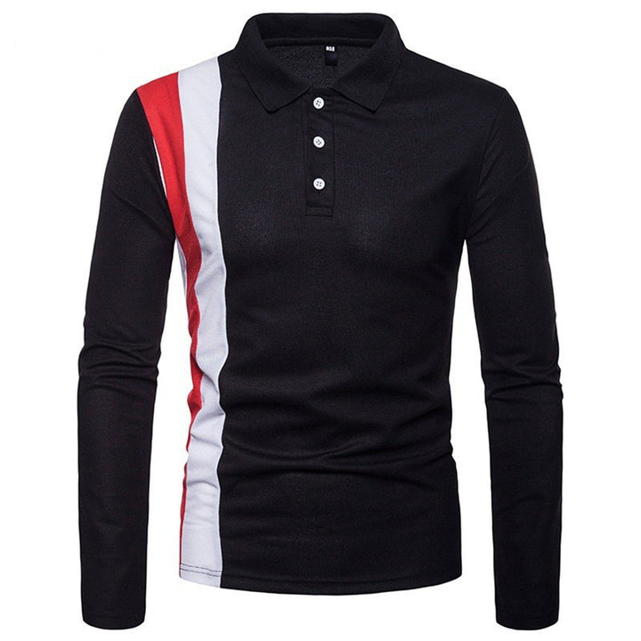 Men's Long Sleeve Polo Shirt with Modern Color Block Stripes Lisslune