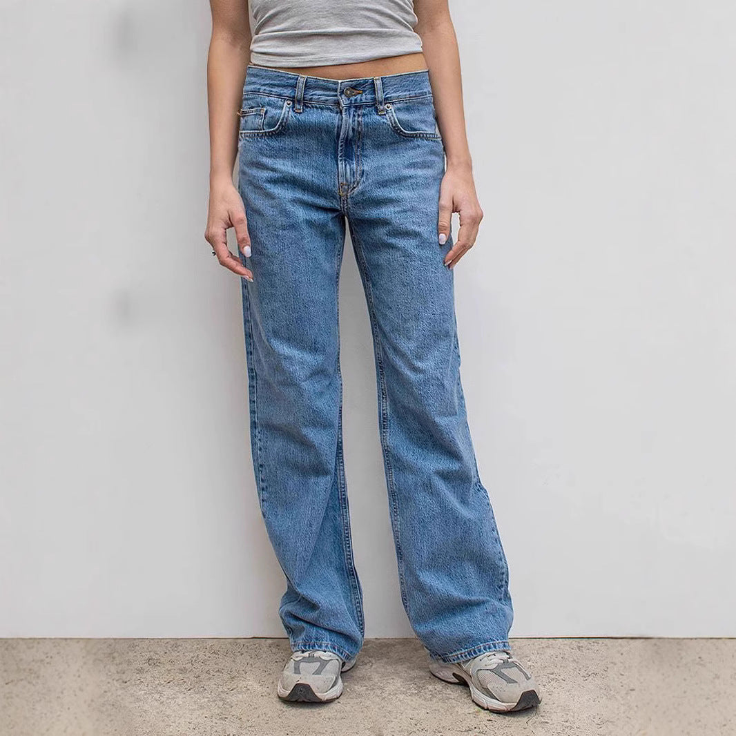 Damen weite Jeans mit lässigem Schnitt und ausgefranstem Saum Lisslune