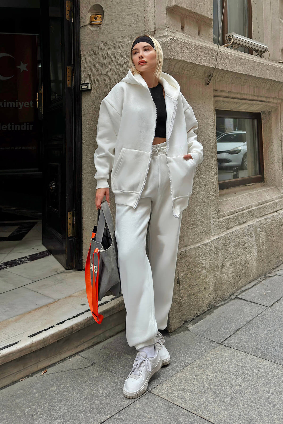 Ladies sporty fleece set with hood and wide pants Lisslune