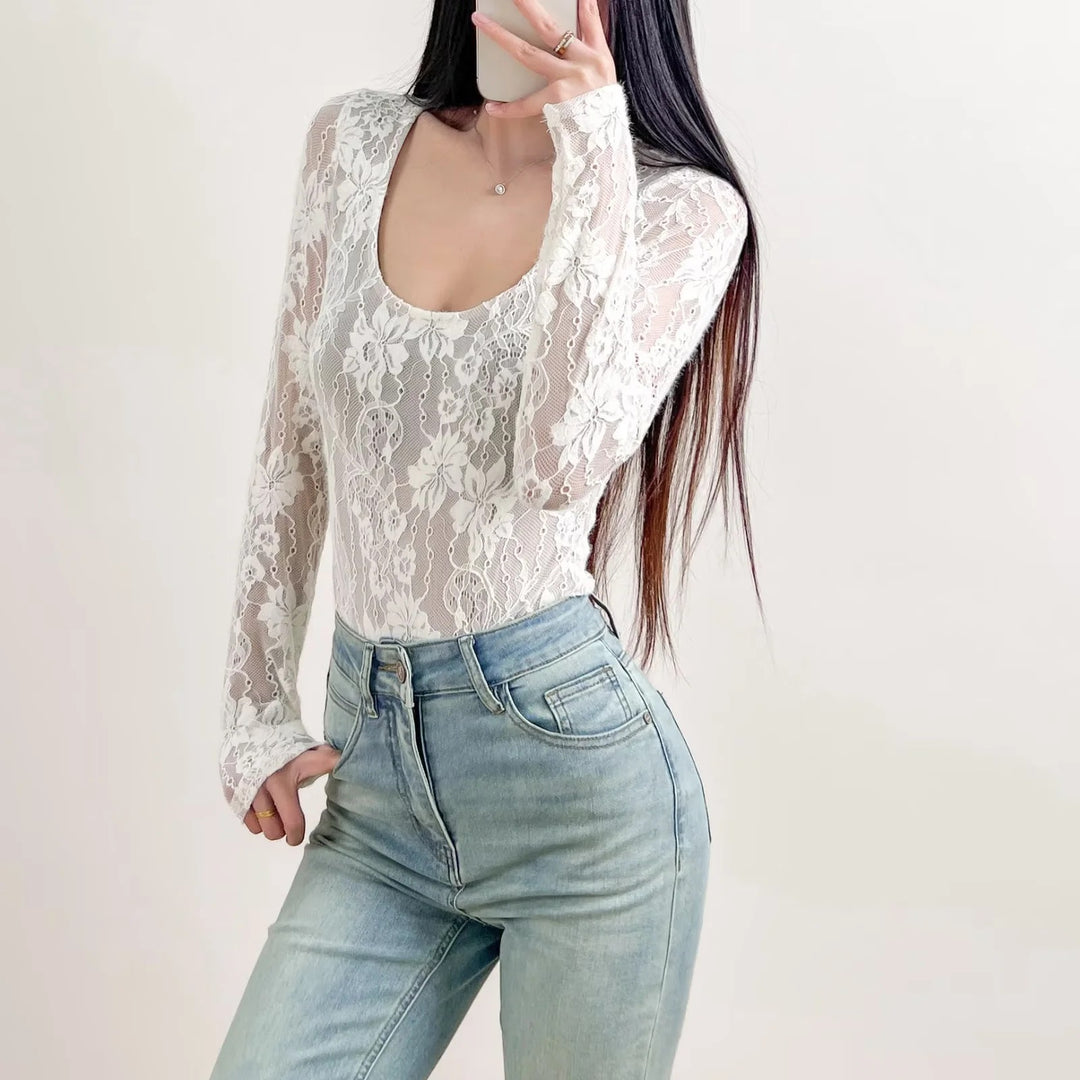 Women's crochet bodysuit with transparent lace pattern Lisslune