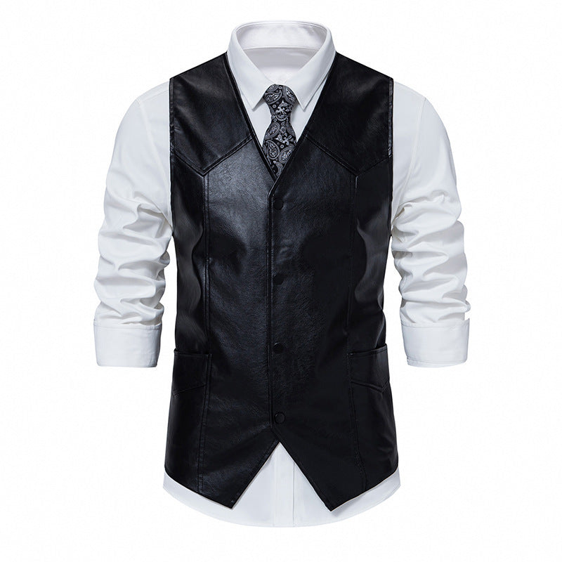 Men's elegant synthetic leather vest with classic pockets Lisslune
