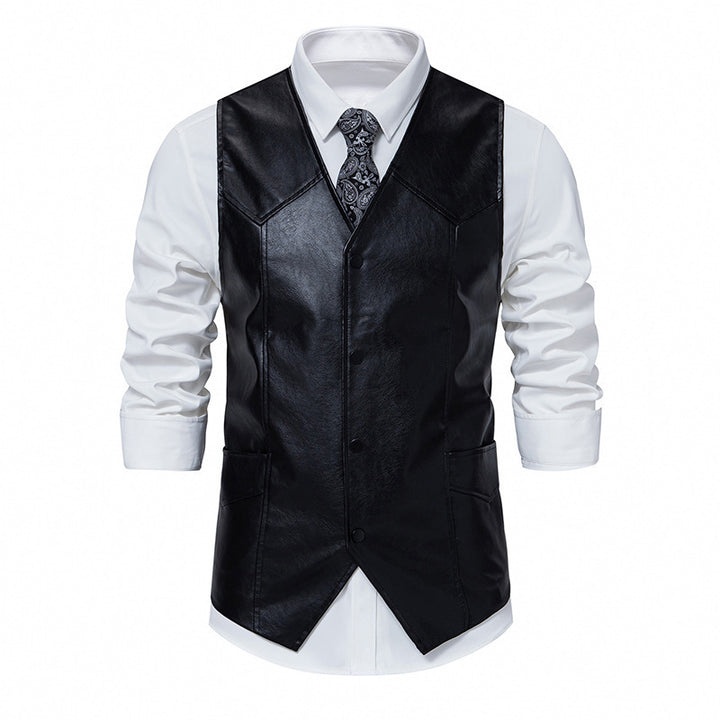 Men's elegant synthetic leather vest with classic pockets Lisslune