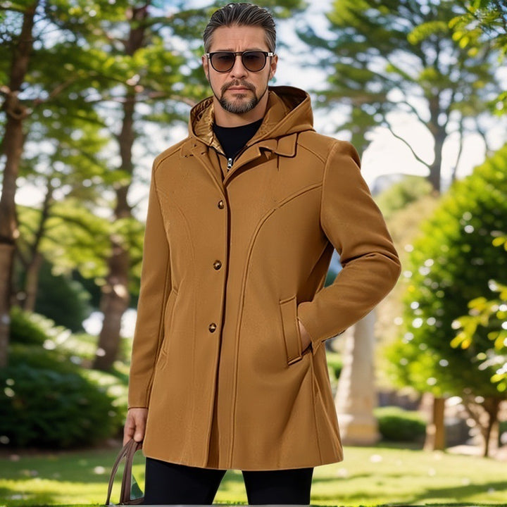 Men's elegant transitional jacket with hood and flared darts Lisslune