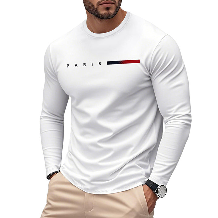 Men's Long Sleeve T-Shirt with Modern Paris Print and Elastic Hem Lisslune