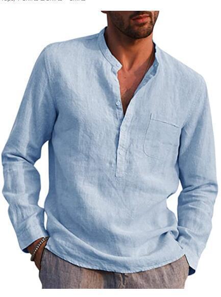 Men's linen shirt with classic Henley neckline and chest pocket Lisslune