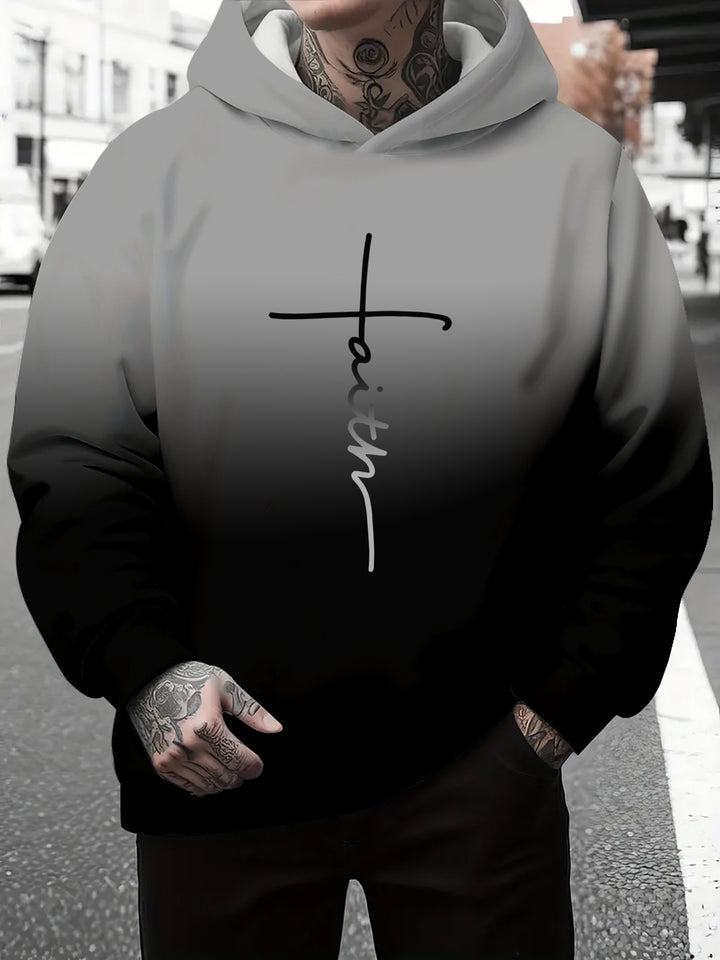 Men's hoodie with subtle gradient look and inspiring lettering Lisslune