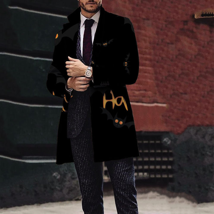 Men's Elegant Trench Coat with Halloween Motif and Classic Cut Lisslune