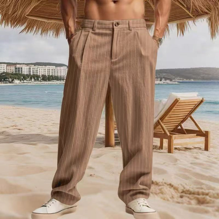 Men's timeless striped summer pants with practical side pockets and a loose fit Lisslune