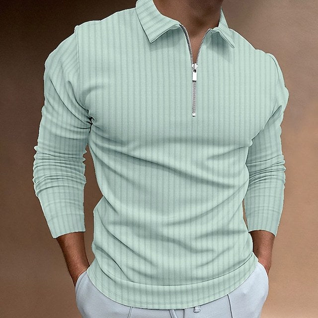 Men's Long Sleeve Polo Shirt with Zipper Lisslune