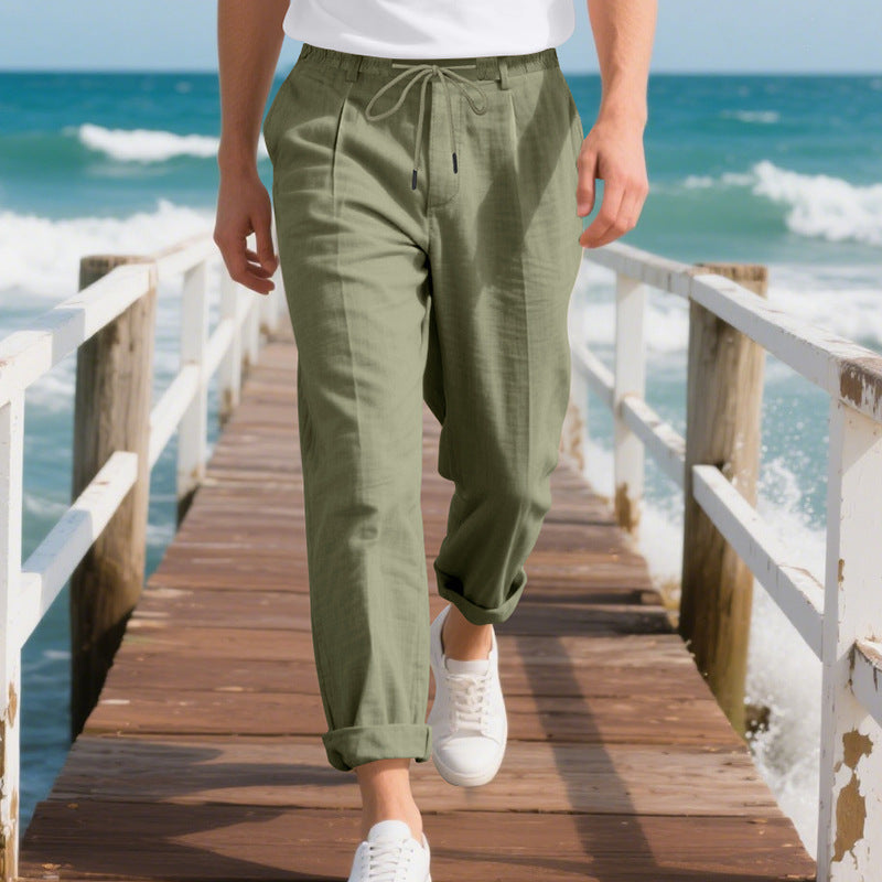 Men's Leisure Pants with Breathable Cotton and Linen Blend Lisslune