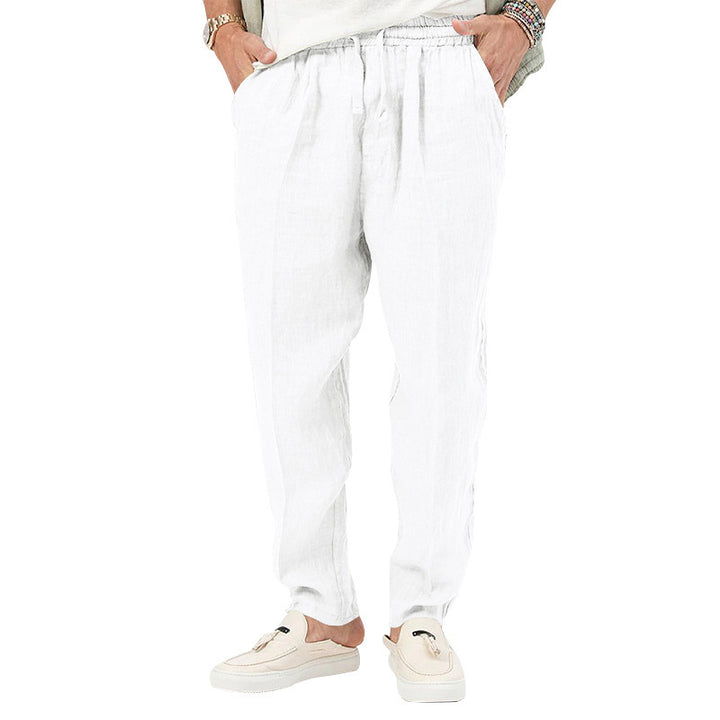 Men's Lightweight Summer Linen Pants with Elastic Waistband and Side Pockets Lisslune